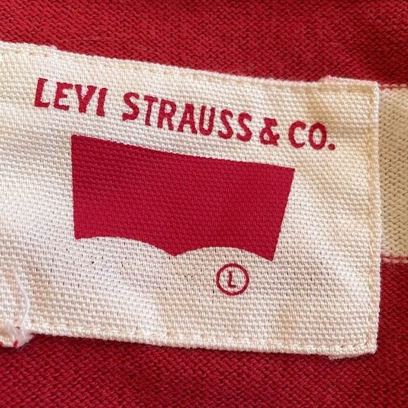 Vtg Levi’s red & white striped thin Henley neck sweater - Picture 9 of 10